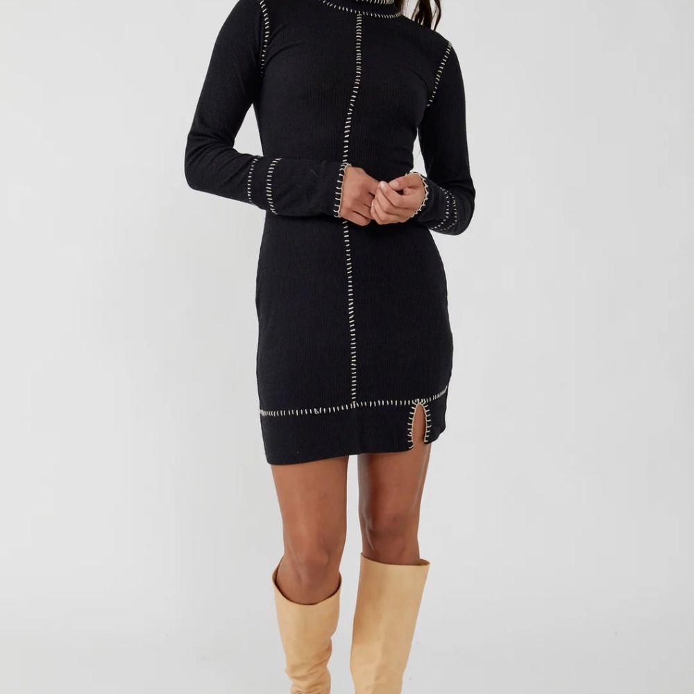 Free people black and white ribbed long sleeve dress size XS